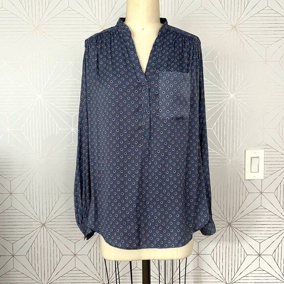 H&M ¾ Button Down Focus Long Sleeve Blouse with Pocket Sz 10 Blue Casual Office - Picture 3 of 16